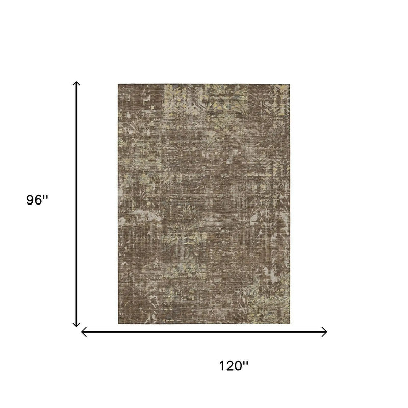 8' X 10' Chocolate And Brown Abstract Washable Indoor Outdoor Area Rug Homeroots Outdoor