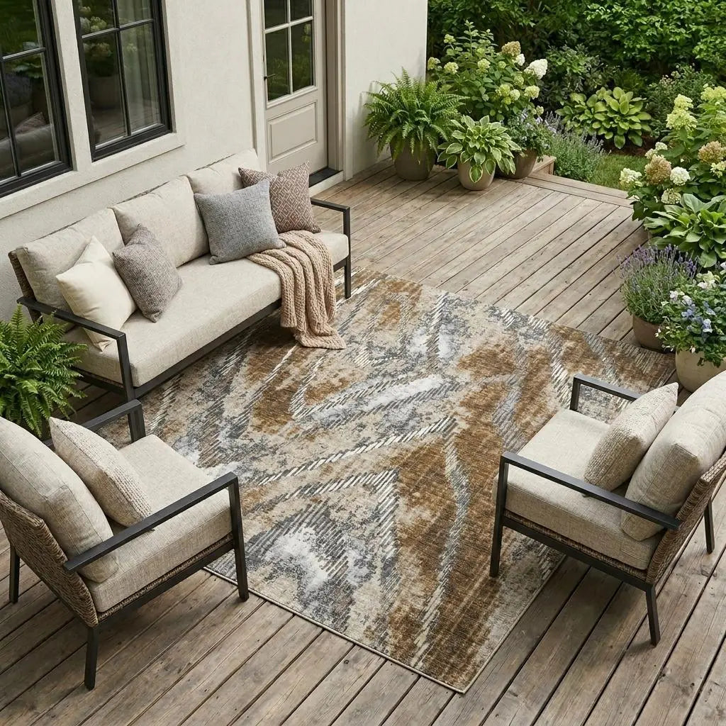 8' X 10' Chocolate And Brown Abstract Washable Indoor Outdoor Area Rug Homeroots Outdoor