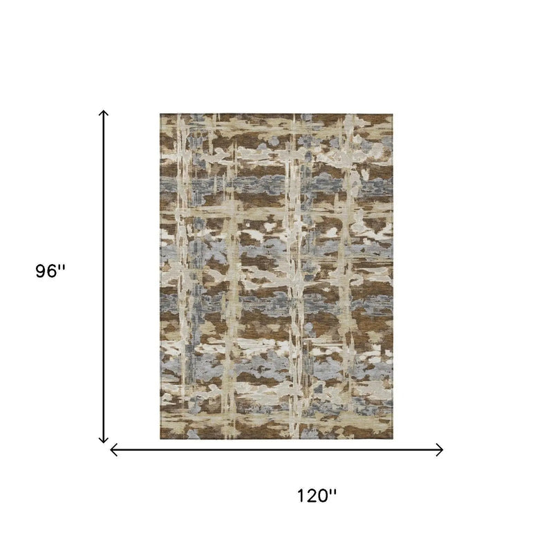 8' X 10' Chocolate And Brown Abstract Washable Indoor Outdoor Area Rug Homeroots Outdoor