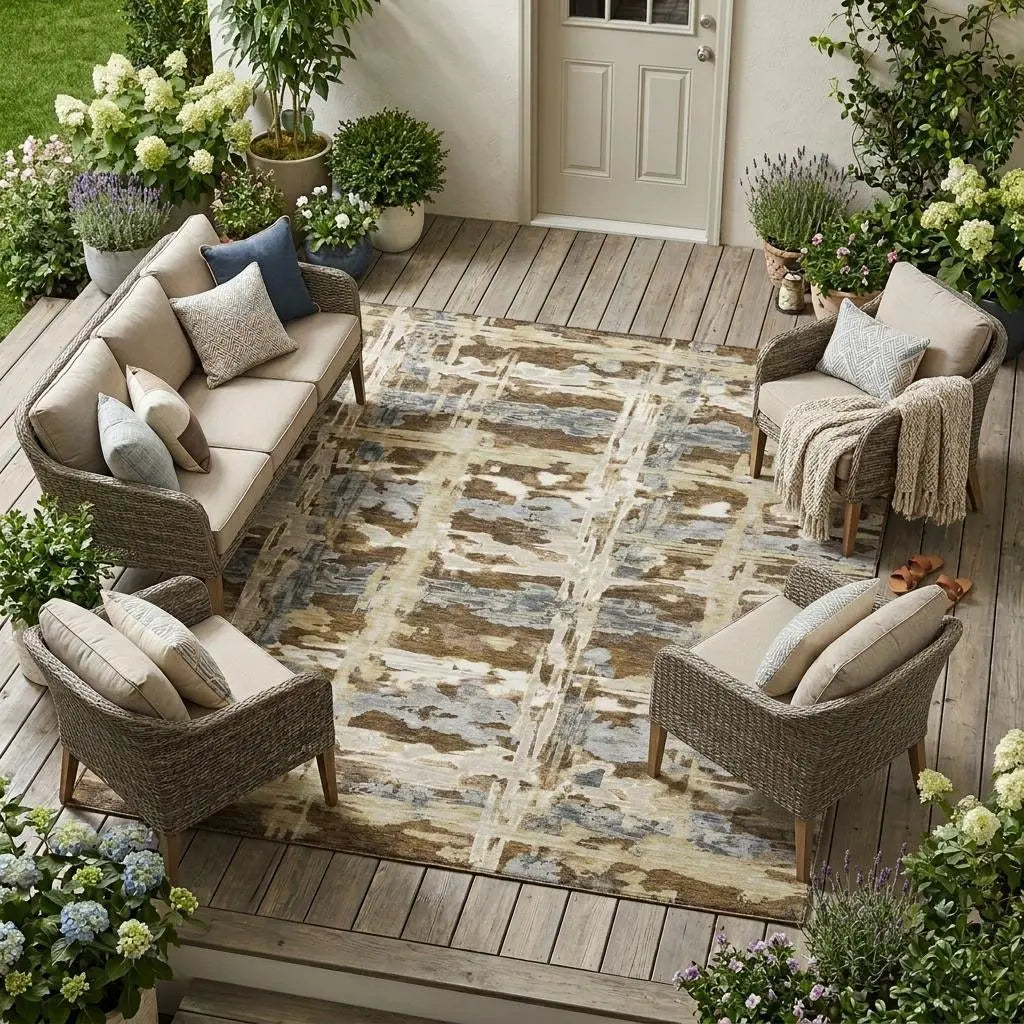 8' X 10' Chocolate And Brown Abstract Washable Indoor Outdoor Area Rug Homeroots Outdoor