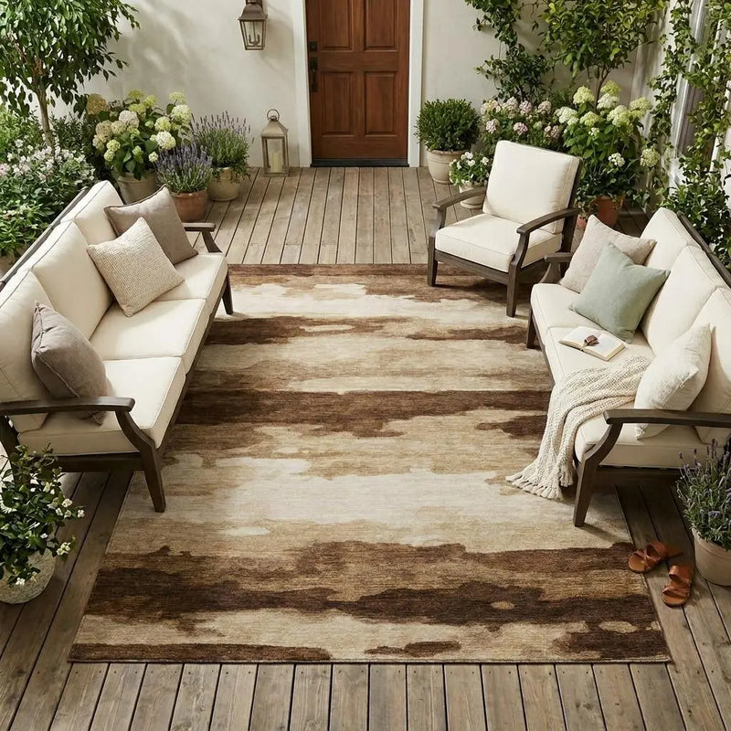 8' X 10' Chocolate And Brown Abstract Washable Indoor Outdoor Area Rug Homeroots Outdoor