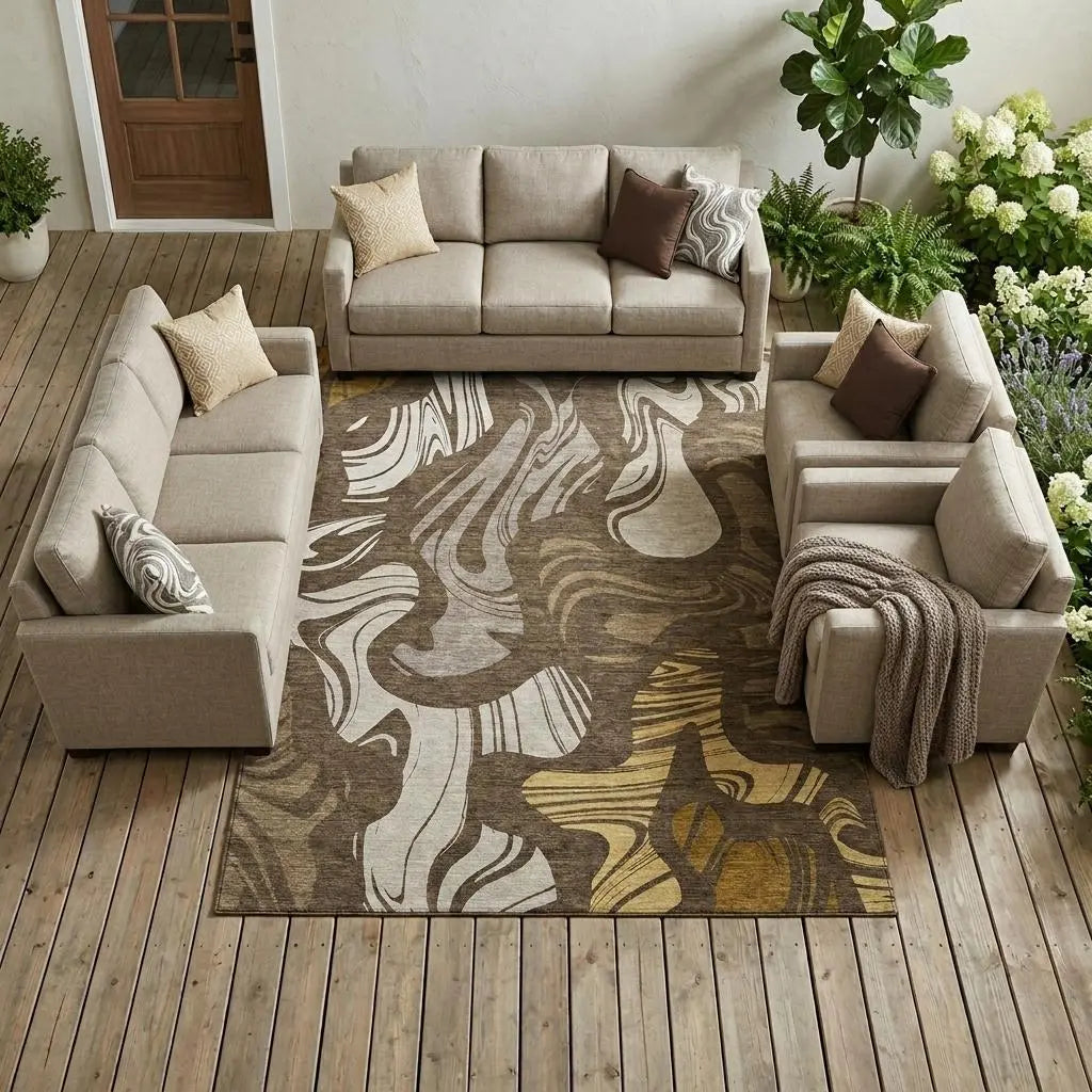 8' X 10' Chocolate And Brown Abstract Washable Indoor Outdoor Area Rug Homeroots Outdoor