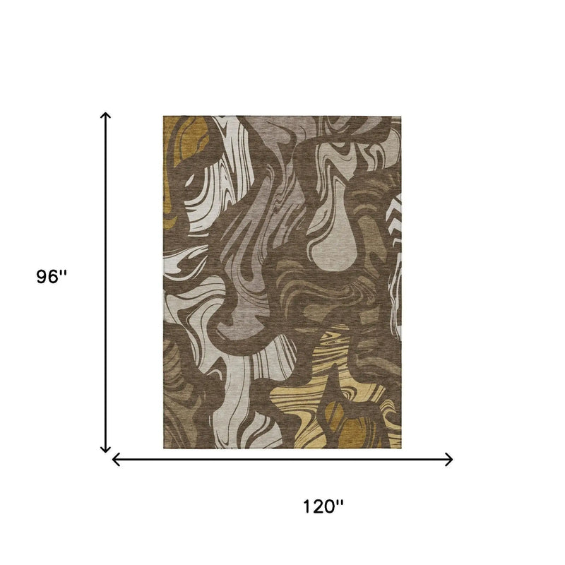8' X 10' Chocolate And Brown Abstract Washable Indoor Outdoor Area Rug Homeroots Outdoor