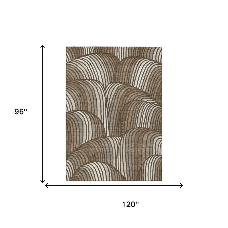 8' X 10' Chocolate And Brown Abstract Washable Indoor Outdoor Area Rug Homeroots Outdoor