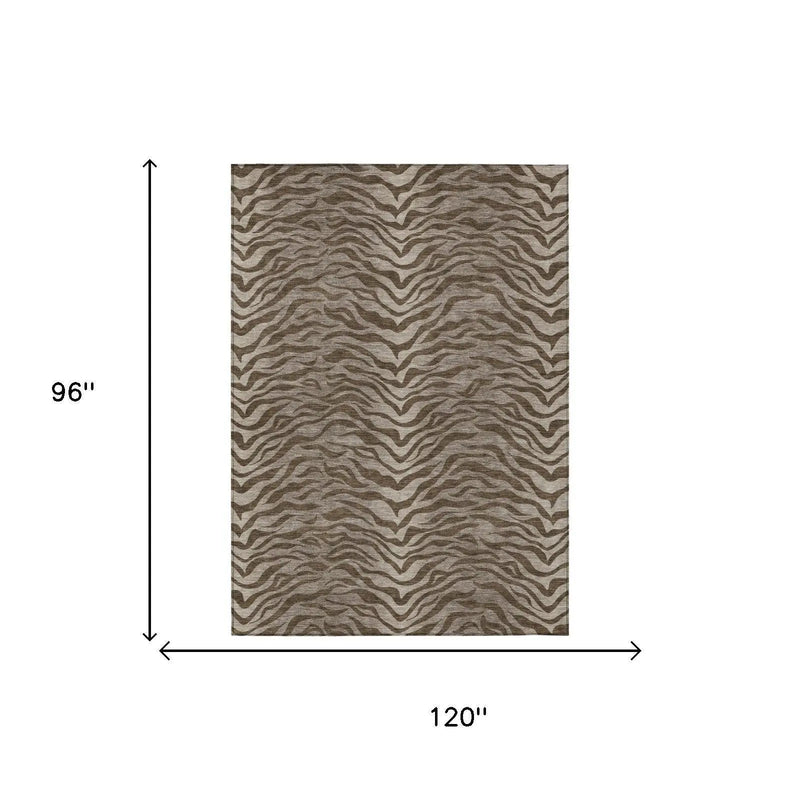 8' X 10' Chocolate And Brown Animal Print Washable Indoor Outdoor Area Rug Homeroots Outdoor