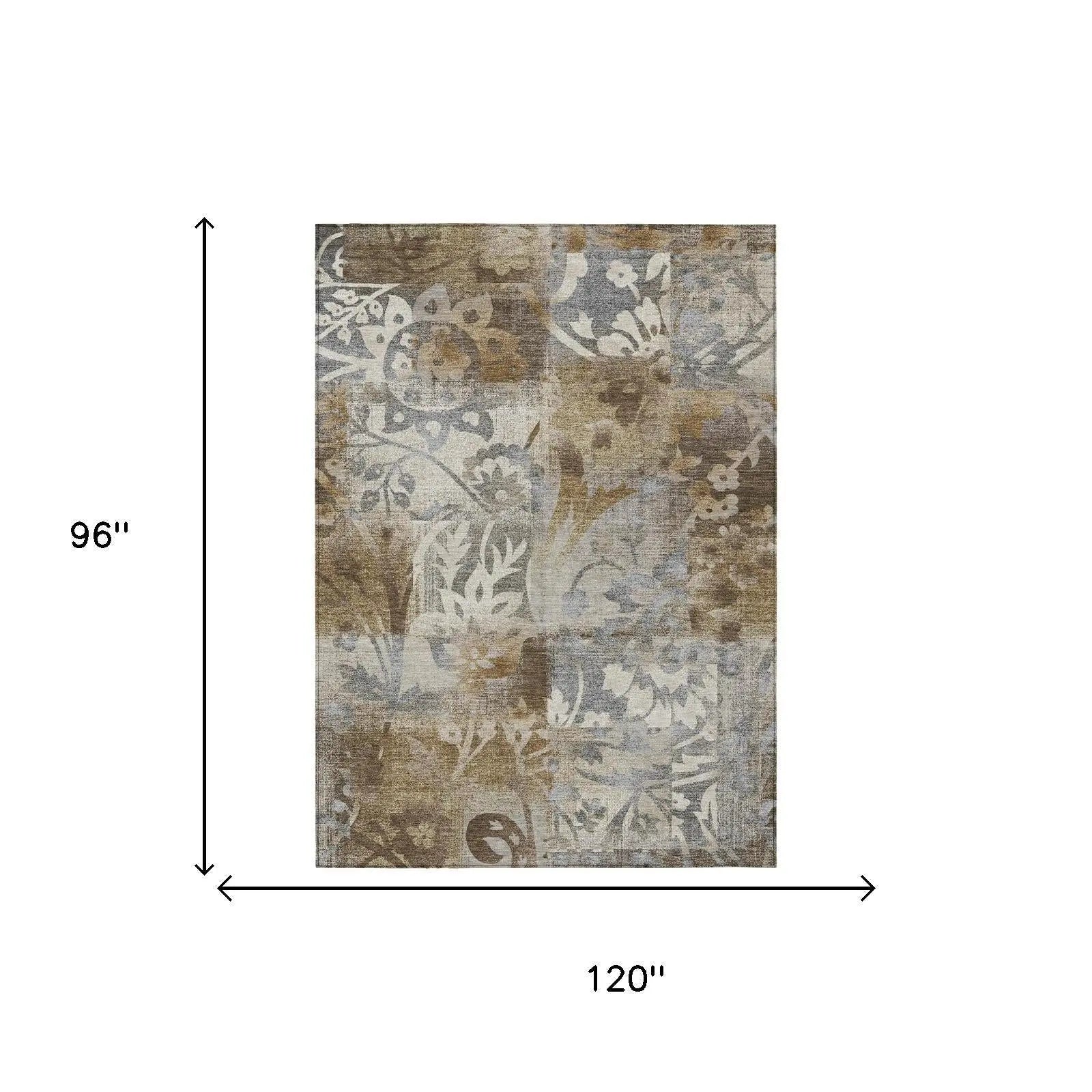 8' X 10' Chocolate And Brown Botanical Leaves Washable Indoor Outdoor Area Rug Homeroots Outdoor