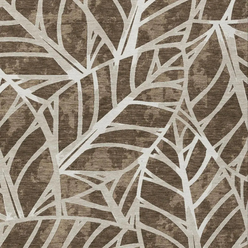 8' X 10' Chocolate And Brown Botanical Leaves Washable Indoor Outdoor Area Rug Homeroots Outdoor