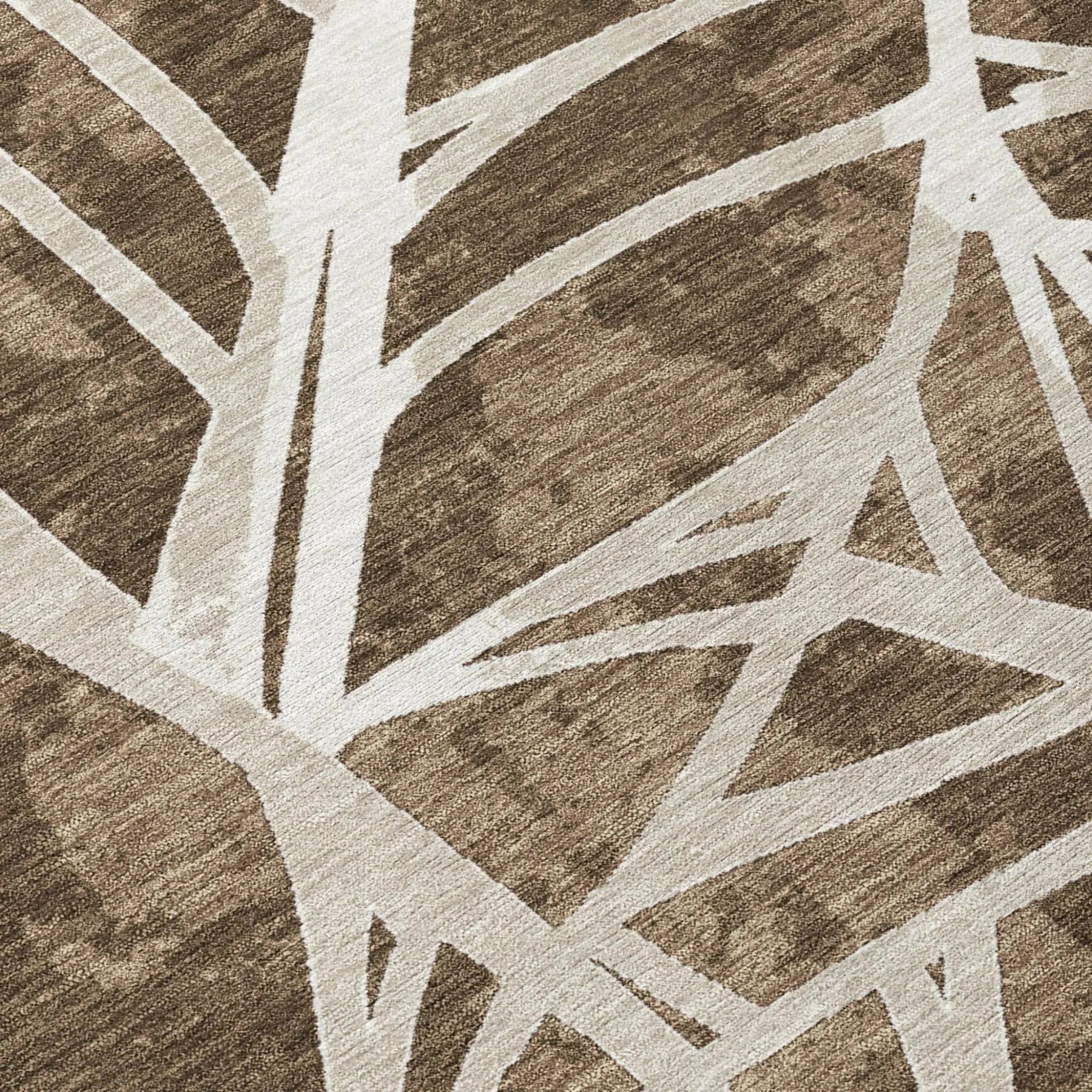8' X 10' Chocolate And Brown Botanical Leaves Washable Indoor Outdoor Area Rug Homeroots Outdoor