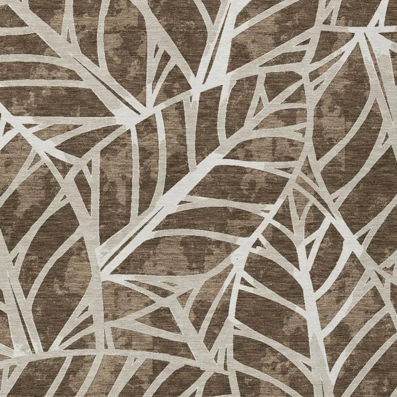 8' X 10' Chocolate And Brown Botanical Leaves Washable Indoor Outdoor Area Rug Homeroots Outdoor