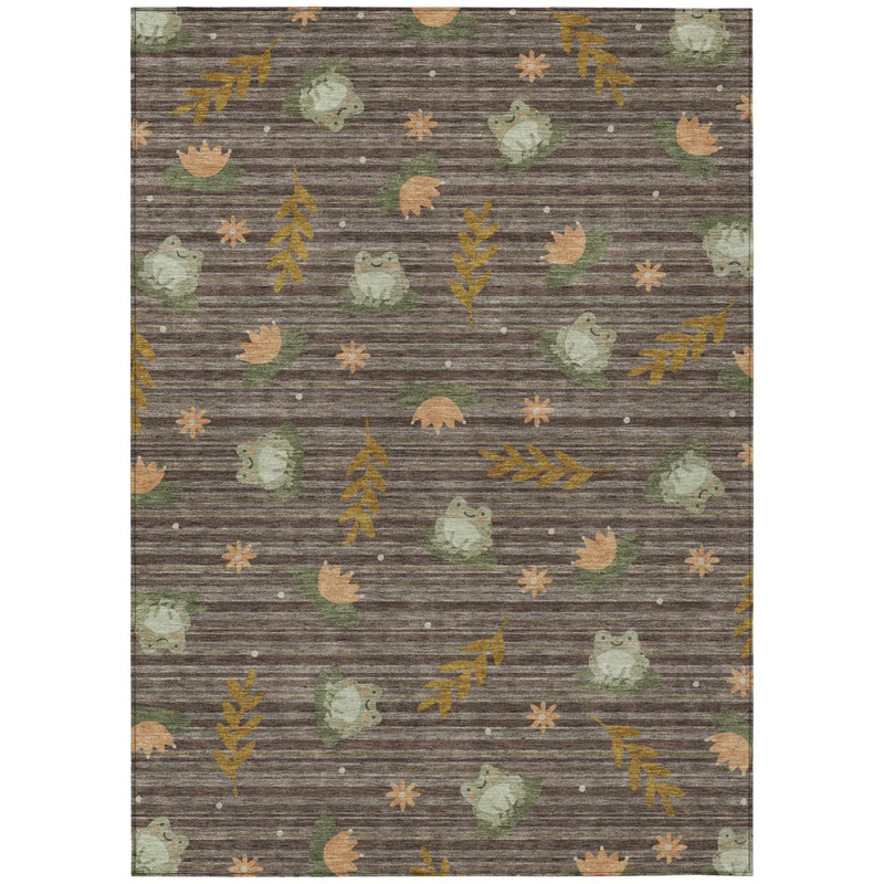 8' X 10' Chocolate And Brown Botanical Leaves Washable Indoor Outdoor Area Rug Homeroots Outdoor