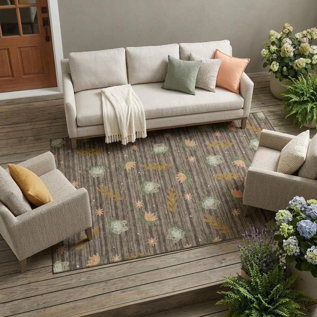 8' X 10' Chocolate And Brown Botanical Leaves Washable Indoor Outdoor Area Rug Homeroots Outdoor