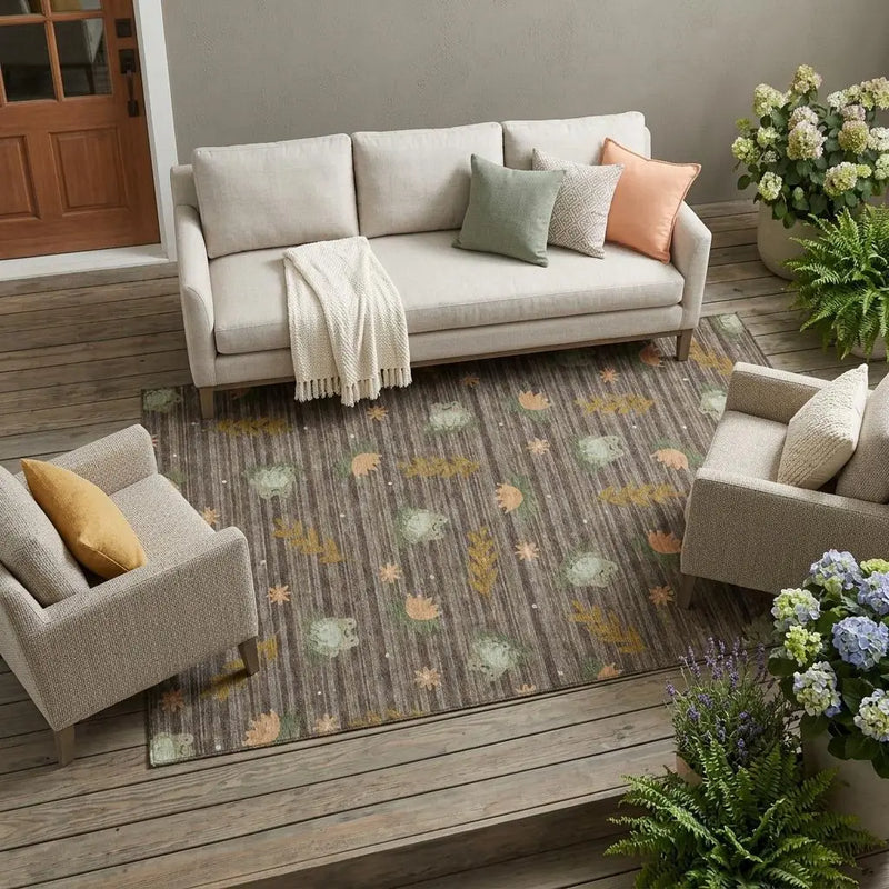 8' X 10' Chocolate And Brown Botanical Leaves Washable Indoor Outdoor Area Rug Homeroots Outdoor