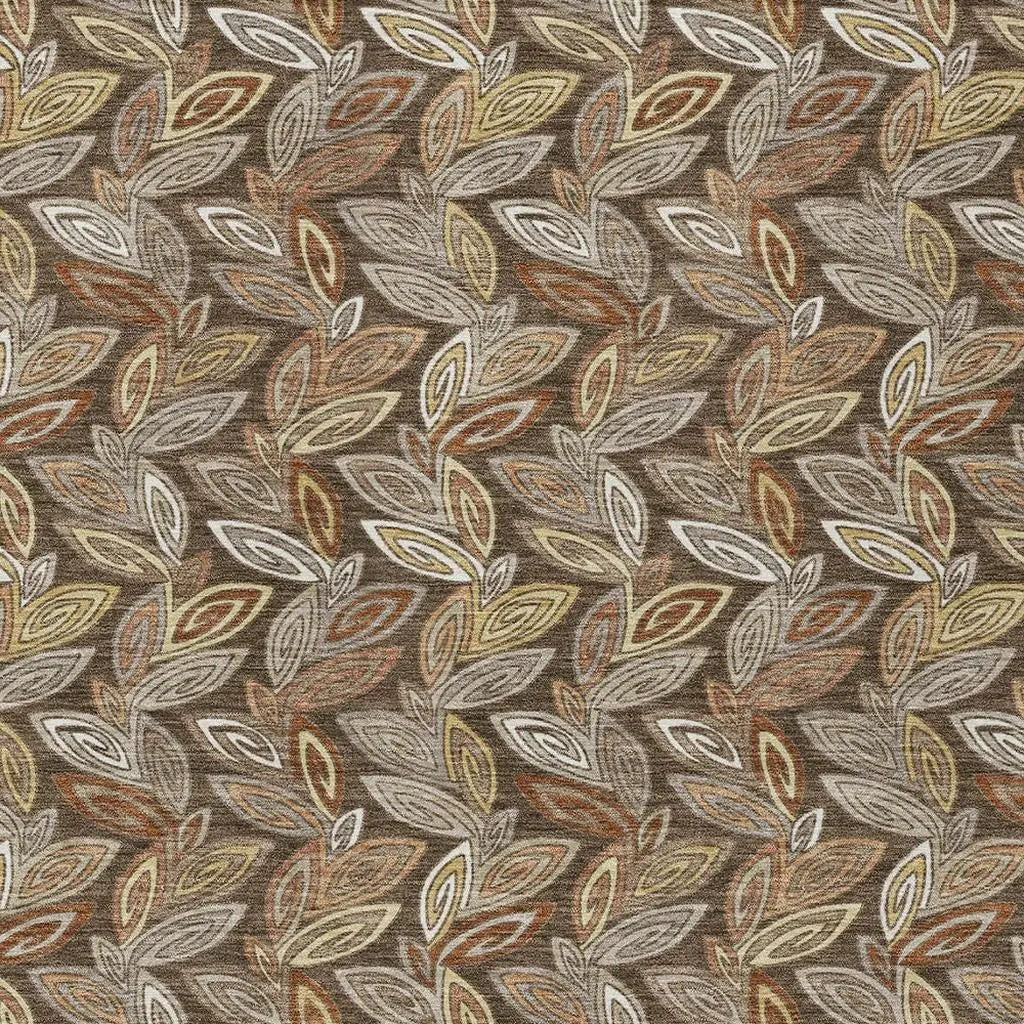 8' X 10' Chocolate And Brown Botanical Leaves Washable Indoor Outdoor Area Rug Homeroots Outdoor