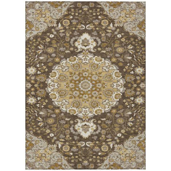 8' X 10' Chocolate And Brown Damask Washable Indoor Outdoor Area Rug Homeroots Outdoor