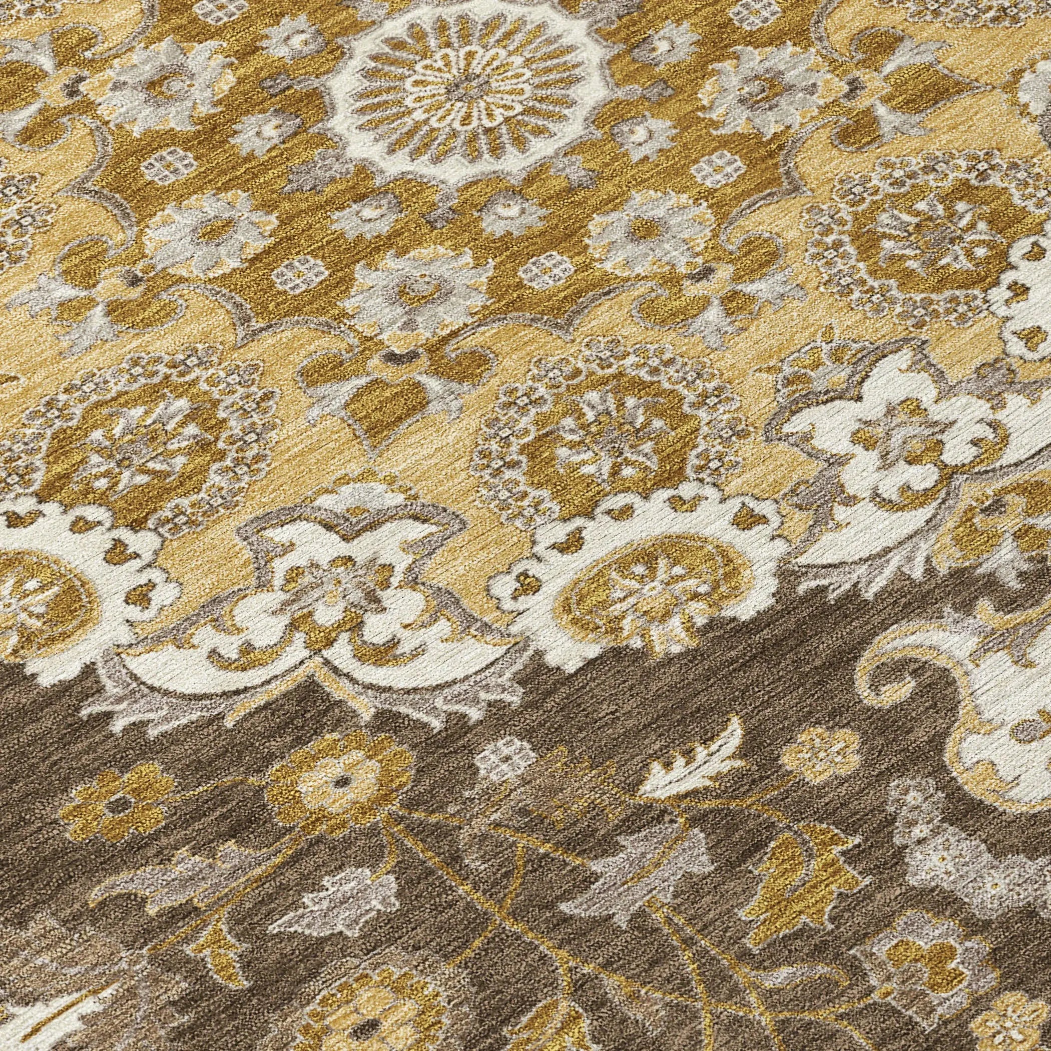 8' X 10' Chocolate And Brown Damask Washable Indoor Outdoor Area Rug Homeroots Outdoor