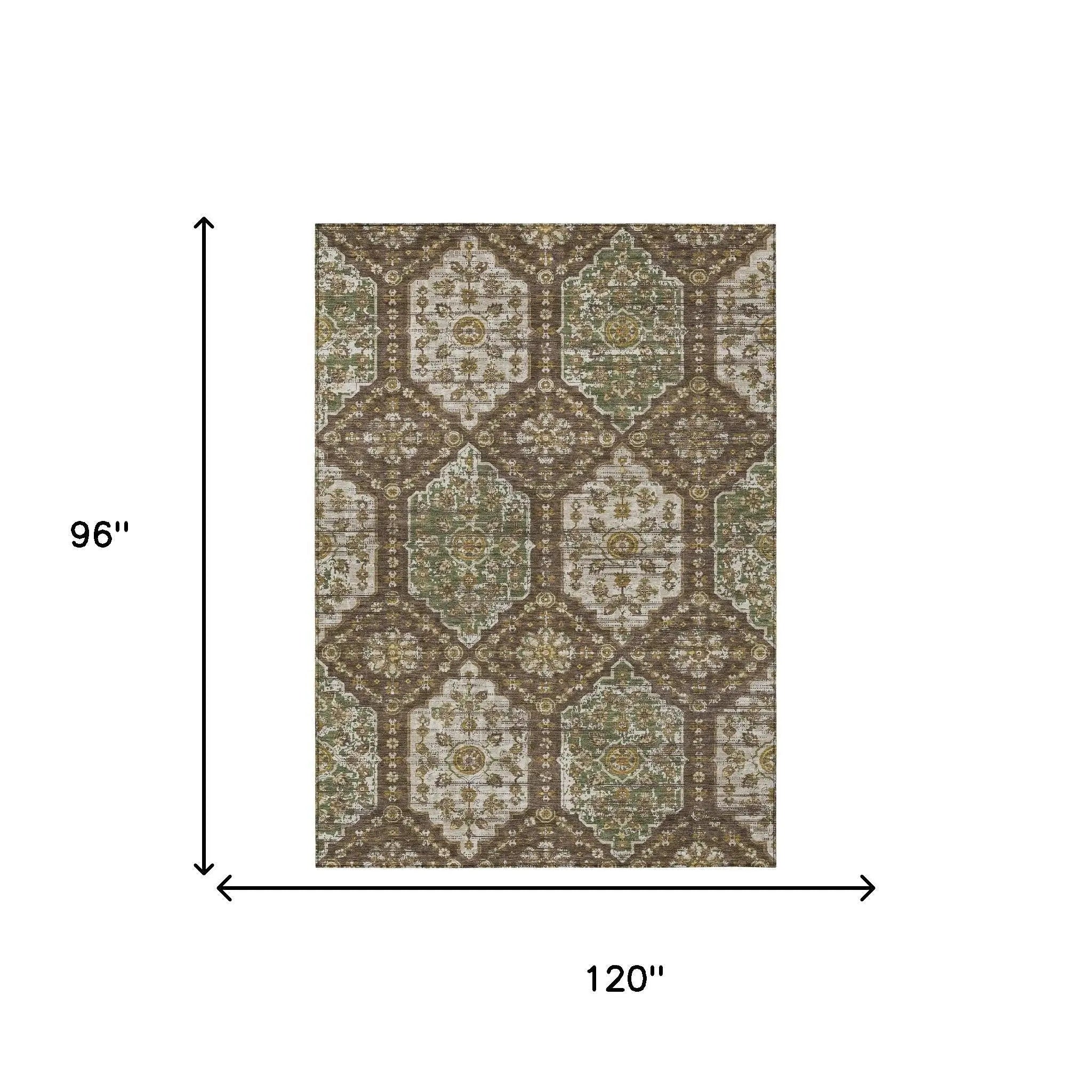 8' X 10' Chocolate And Brown Damask Washable Indoor Outdoor Area Rug Homeroots Outdoor