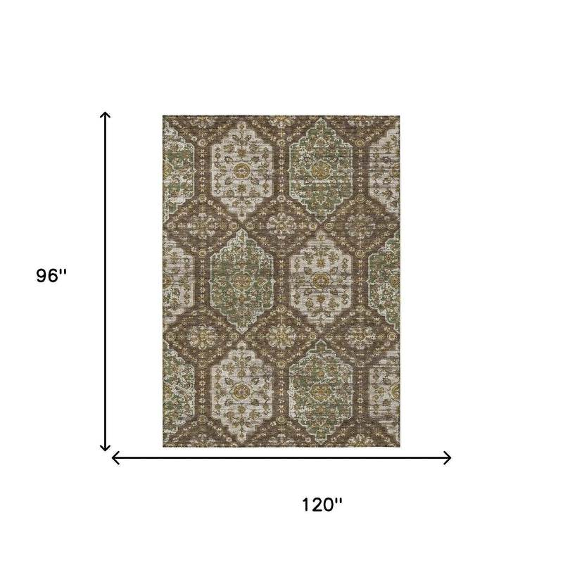 8' X 10' Chocolate And Brown Damask Washable Indoor Outdoor Area Rug Homeroots Outdoor