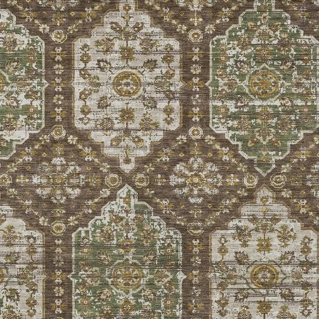 8' X 10' Chocolate And Brown Damask Washable Indoor Outdoor Area Rug Homeroots Outdoor