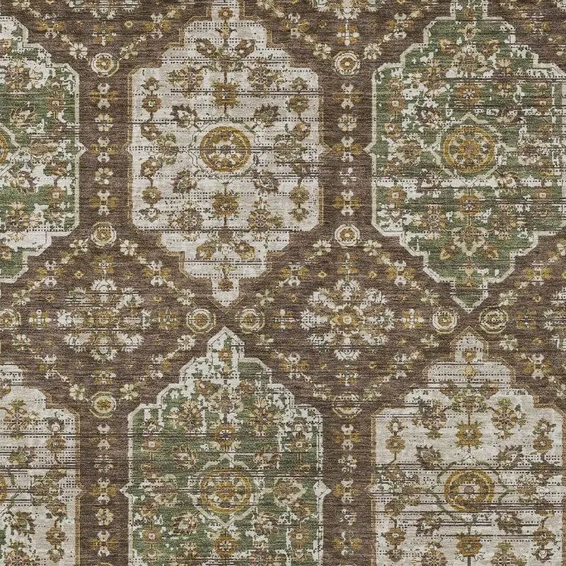 8' X 10' Chocolate And Brown Damask Washable Indoor Outdoor Area Rug Homeroots Outdoor