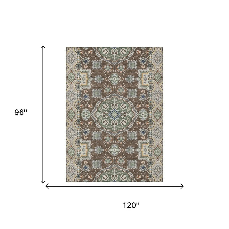 8' X 10' Chocolate And Brown Floral Medallion Washable Indoor Outdoor Area Rug Homeroots Outdoor