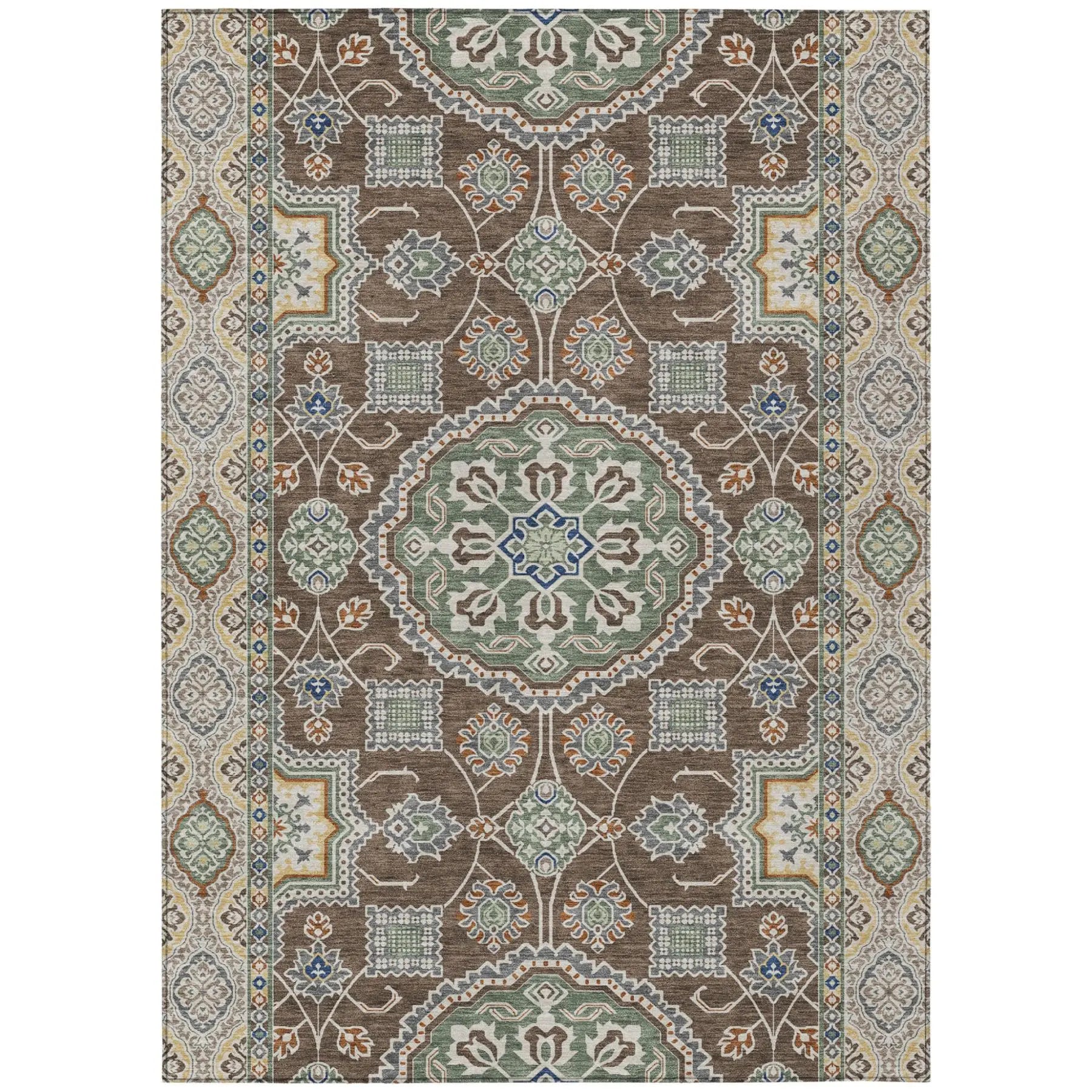 8' X 10' Chocolate And Brown Floral Medallion Washable Indoor Outdoor Area Rug Homeroots Outdoor