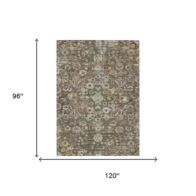 8' X 10' Chocolate And Brown Floral Medallion Washable Indoor Outdoor Area Rug Homeroots Outdoor