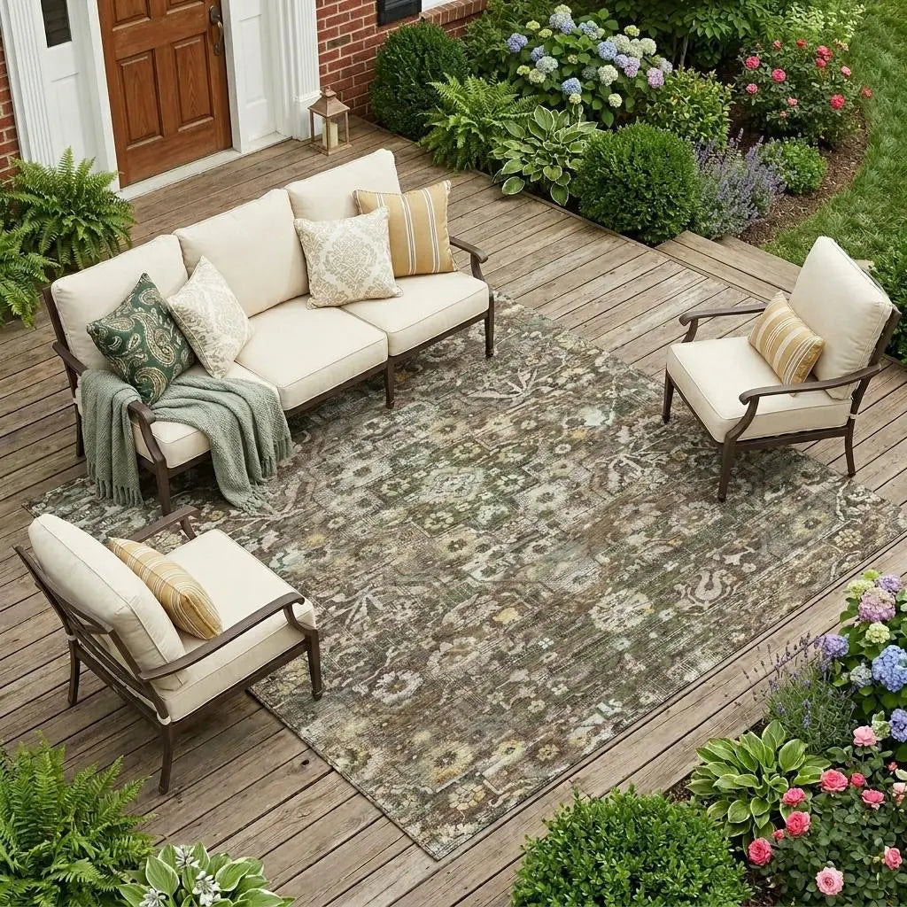 8' X 10' Chocolate And Brown Floral Medallion Washable Indoor Outdoor Area Rug Homeroots Outdoor