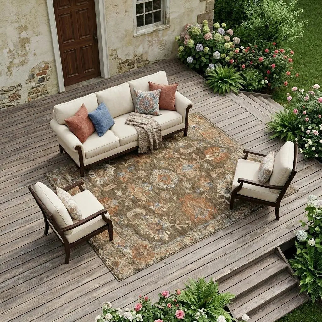 8' X 10' Chocolate And Brown Floral Medallion Washable Indoor Outdoor Area Rug Homeroots Outdoor