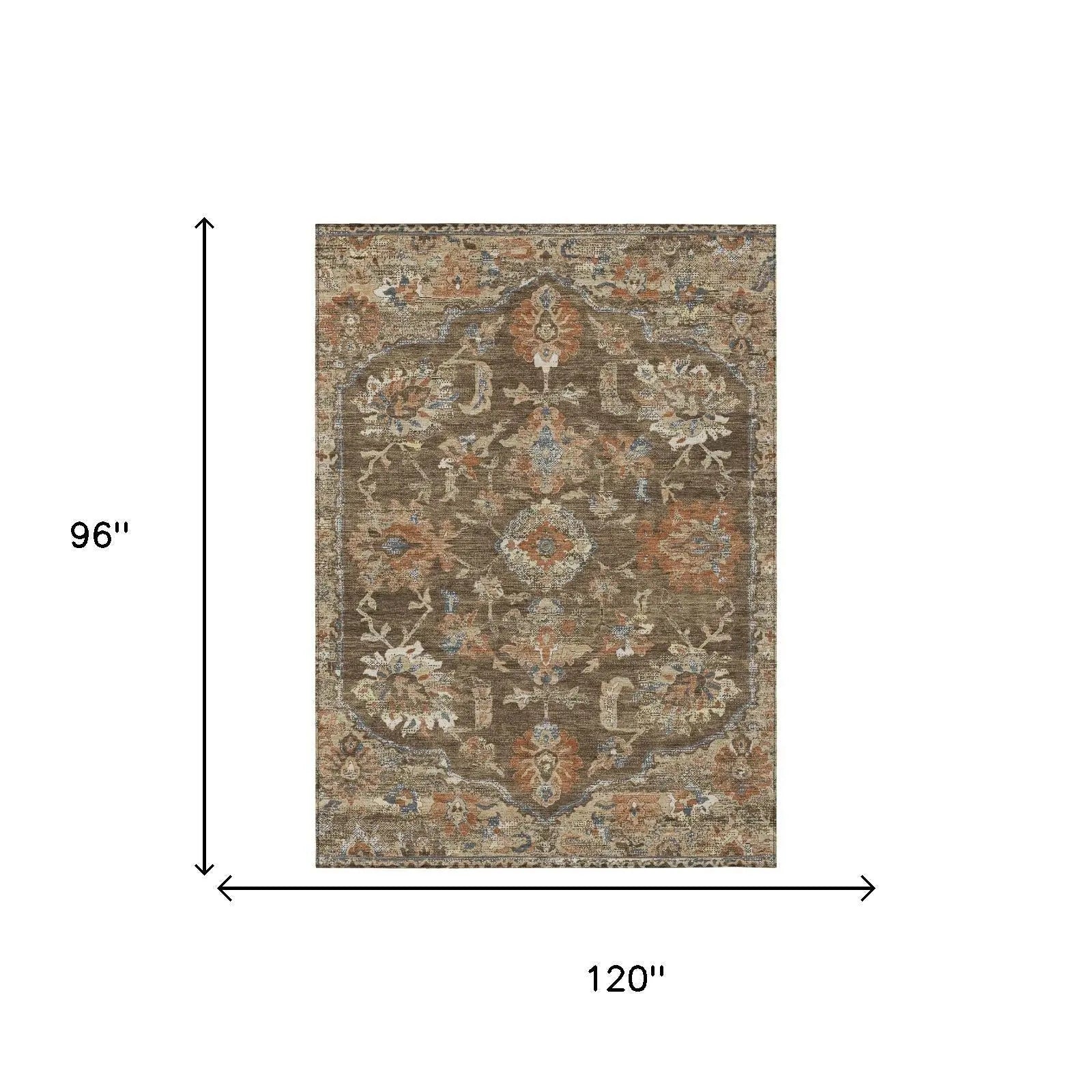8' X 10' Chocolate And Brown Floral Medallion Washable Indoor Outdoor Area Rug Homeroots Outdoor