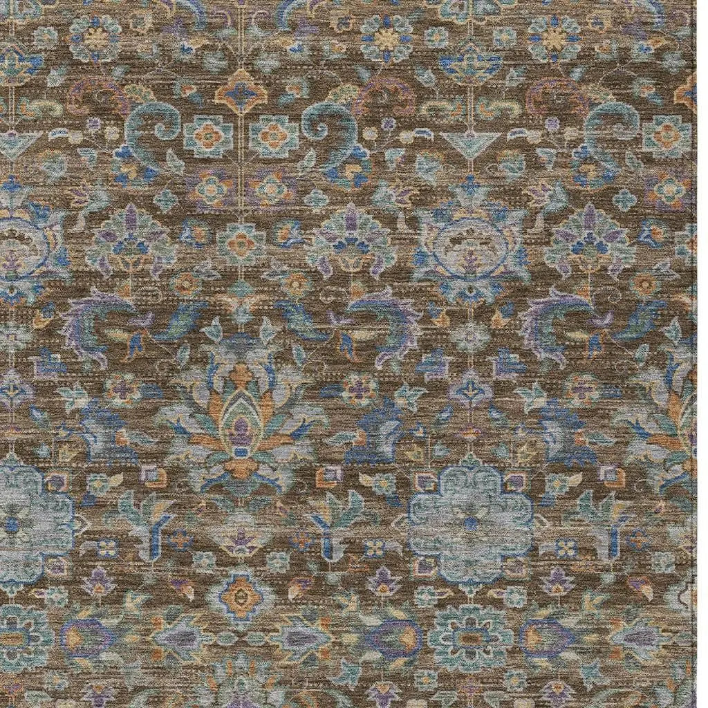 8' X 10' Chocolate And Brown Floral Medallion Washable Indoor Outdoor Area Rug Homeroots Outdoor