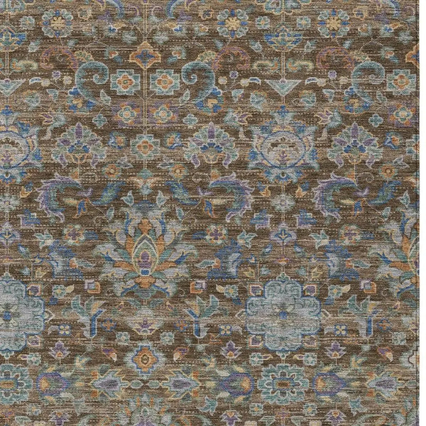 8' X 10' Chocolate And Brown Floral Medallion Washable Indoor Outdoor Area Rug Homeroots Outdoor
