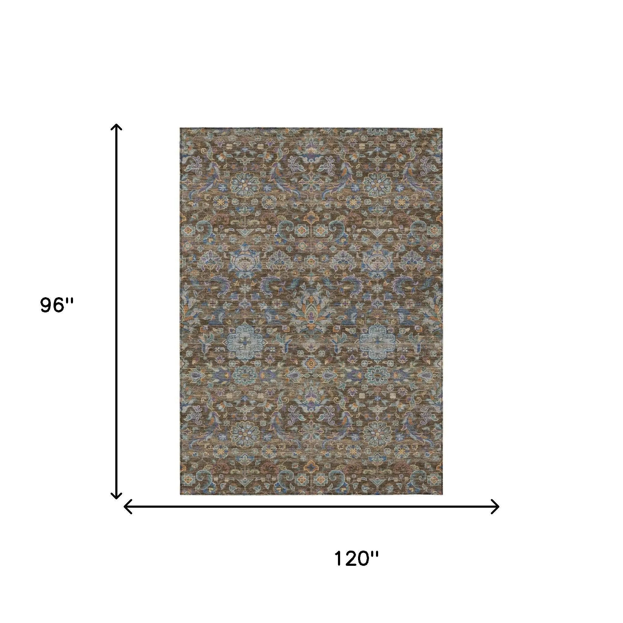 8' X 10' Chocolate And Brown Floral Medallion Washable Indoor Outdoor Area Rug Homeroots Outdoor