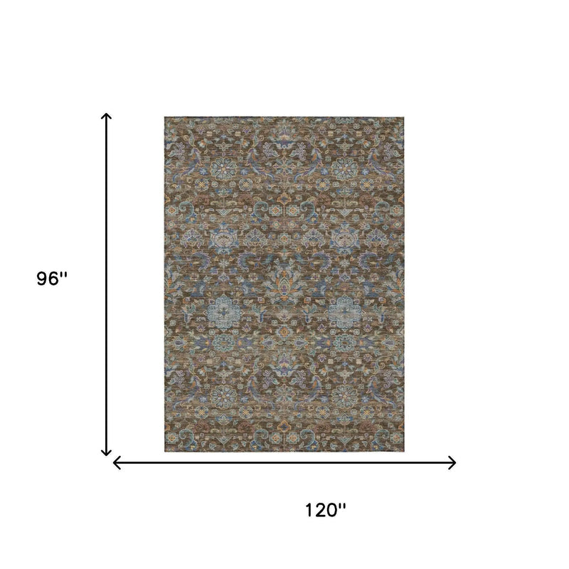 8' X 10' Chocolate And Brown Floral Medallion Washable Indoor Outdoor Area Rug Homeroots Outdoor
