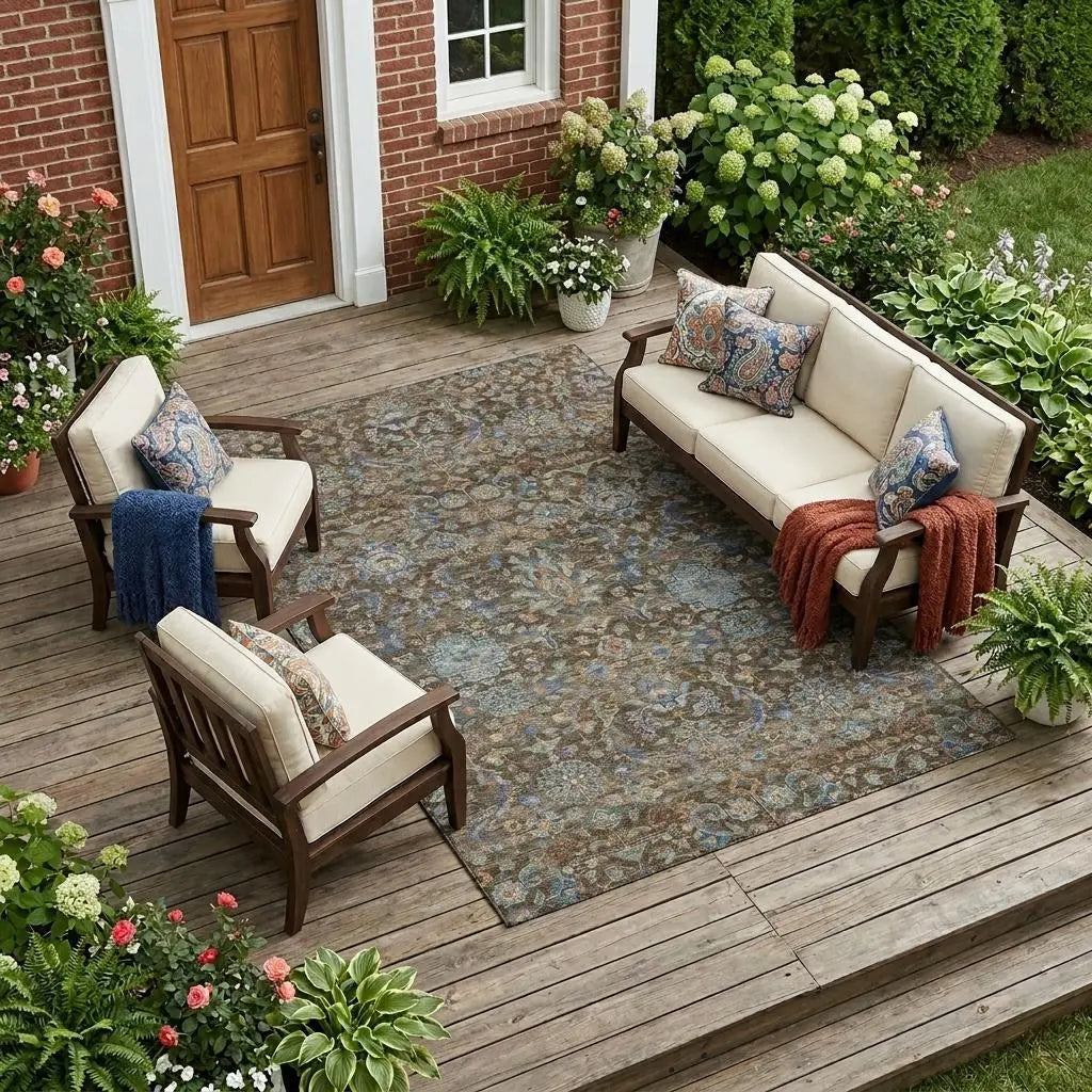 8' X 10' Chocolate And Brown Floral Medallion Washable Indoor Outdoor Area Rug Homeroots Outdoor