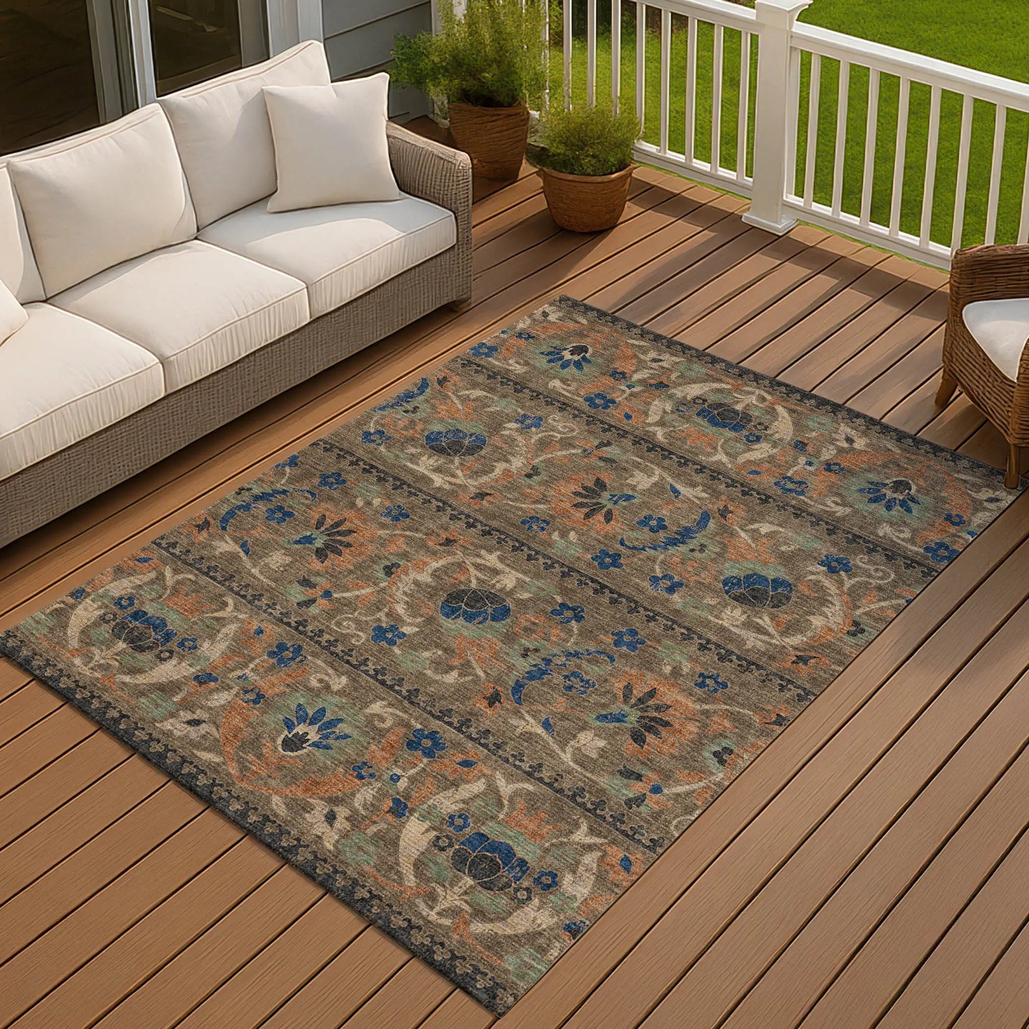 8' X 10' Chocolate And Brown Floral Washable Indoor Outdoor Area Rug Homeroots Outdoor