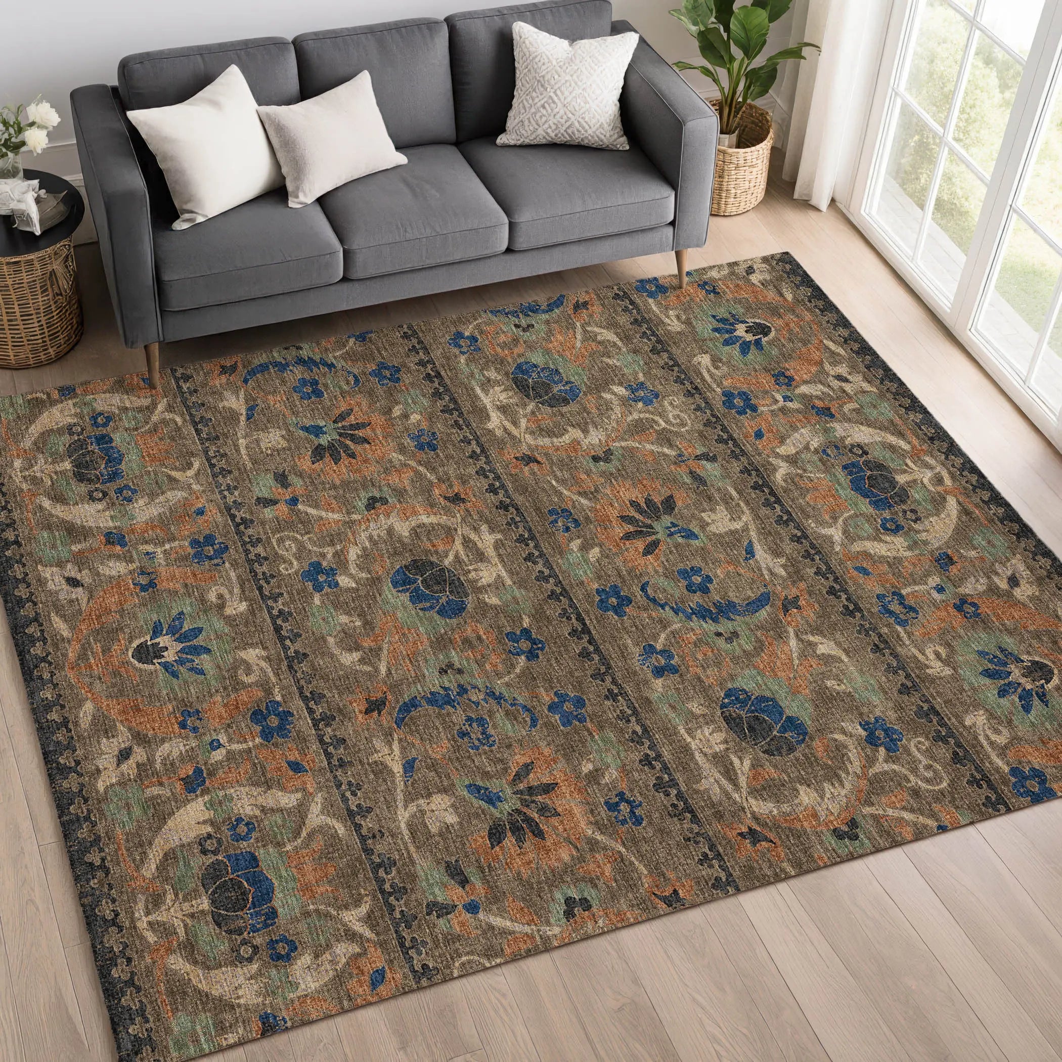 8' X 10' Chocolate And Brown Floral Washable Indoor Outdoor Area Rug Homeroots Outdoor
