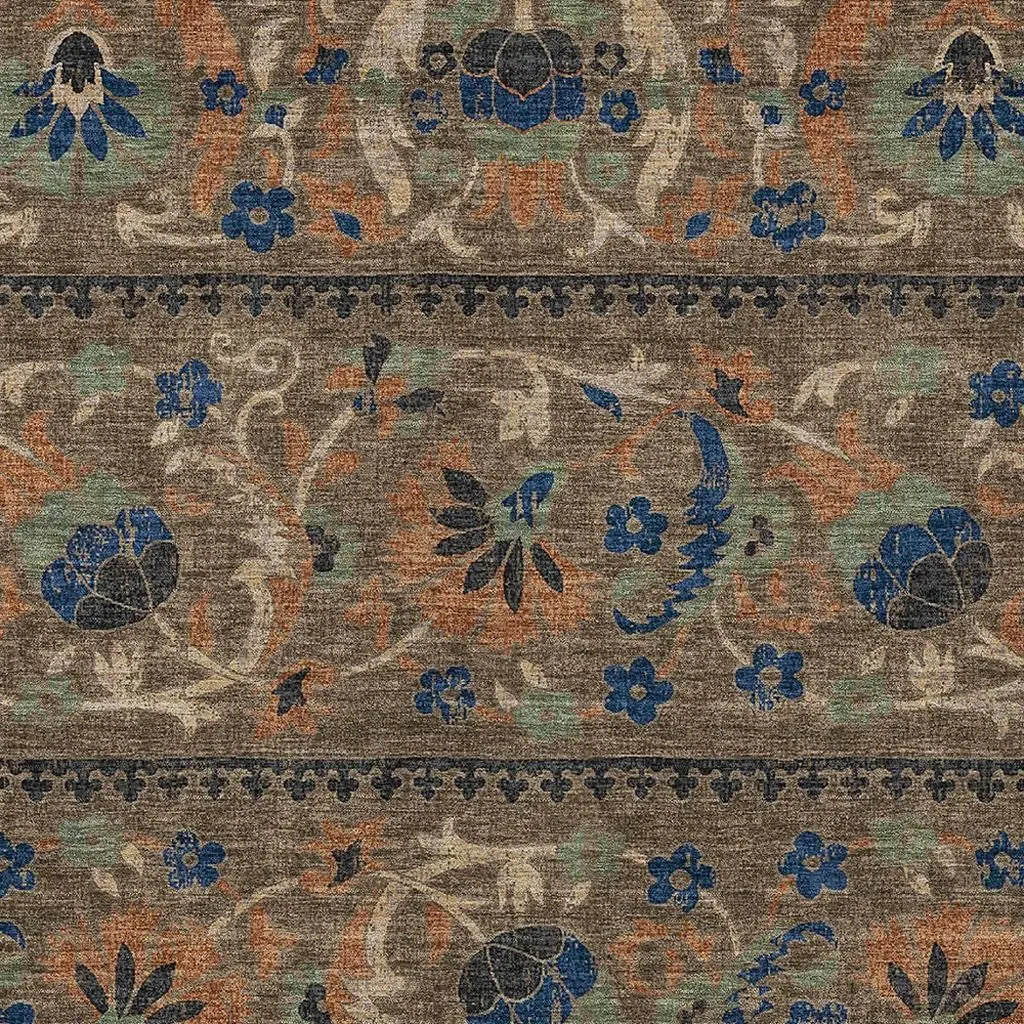 8' X 10' Chocolate And Brown Floral Washable Indoor Outdoor Area Rug Homeroots Outdoor