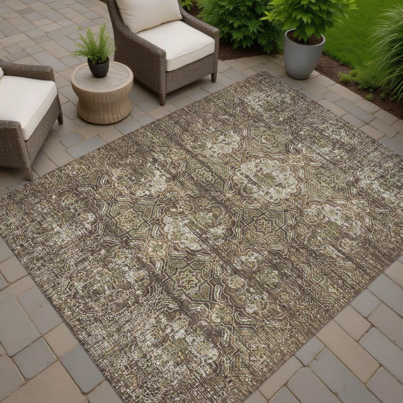 8' X 10' Chocolate And Brown Floral Washable Indoor Outdoor Area Rug Homeroots Outdoor