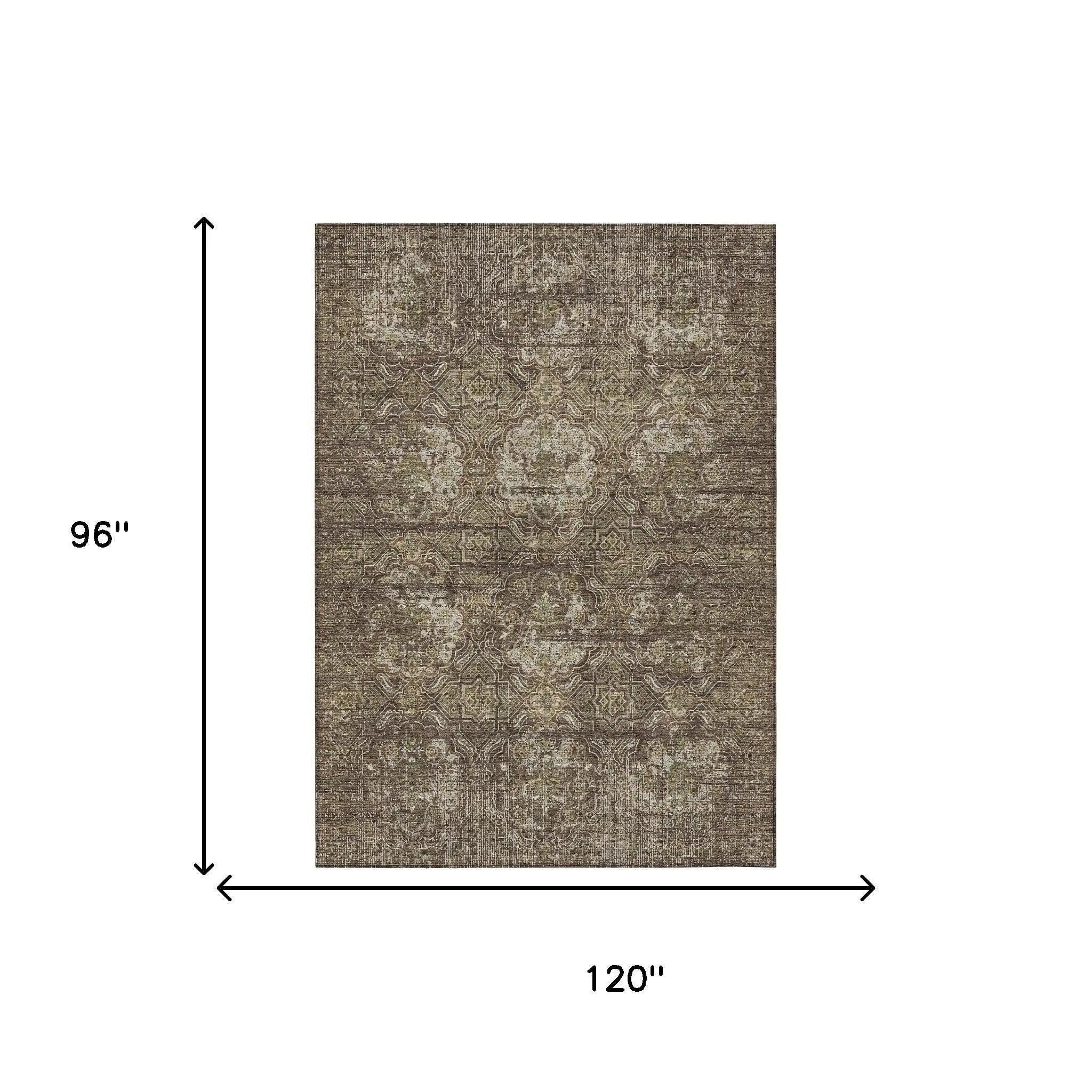 8' X 10' Chocolate And Brown Floral Washable Indoor Outdoor Area Rug Homeroots Outdoor