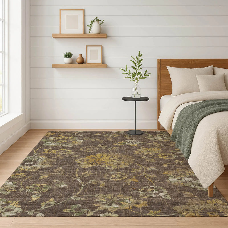 8' X 10' Chocolate And Brown Floral Washable Indoor Outdoor Area Rug Homeroots Outdoor