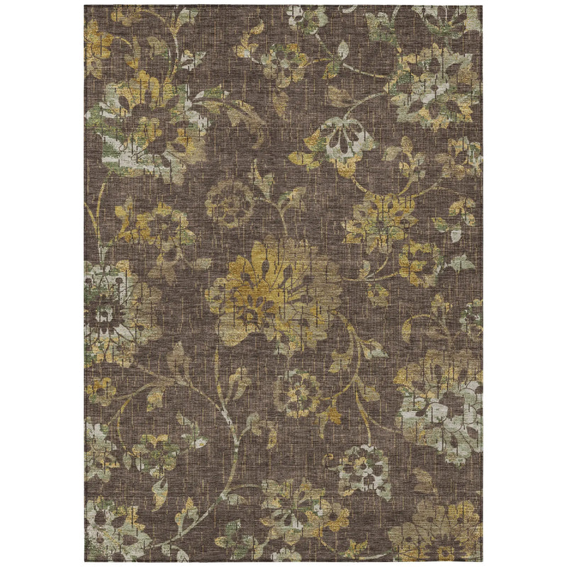 8' X 10' Chocolate And Brown Floral Washable Indoor Outdoor Area Rug Homeroots Outdoor