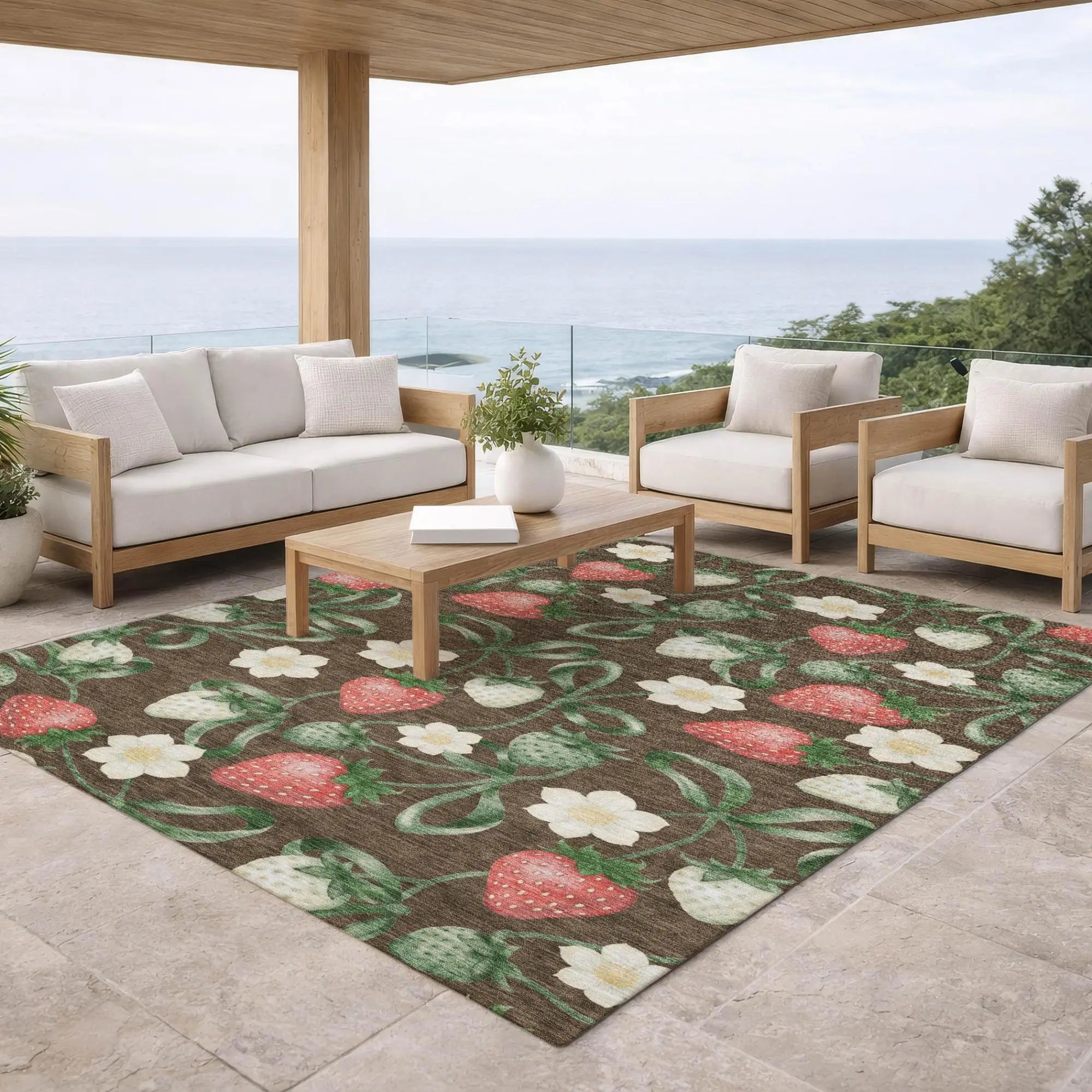 8' X 10' Chocolate And Brown Floral Washable Indoor Outdoor Area Rug Homeroots Outdoor
