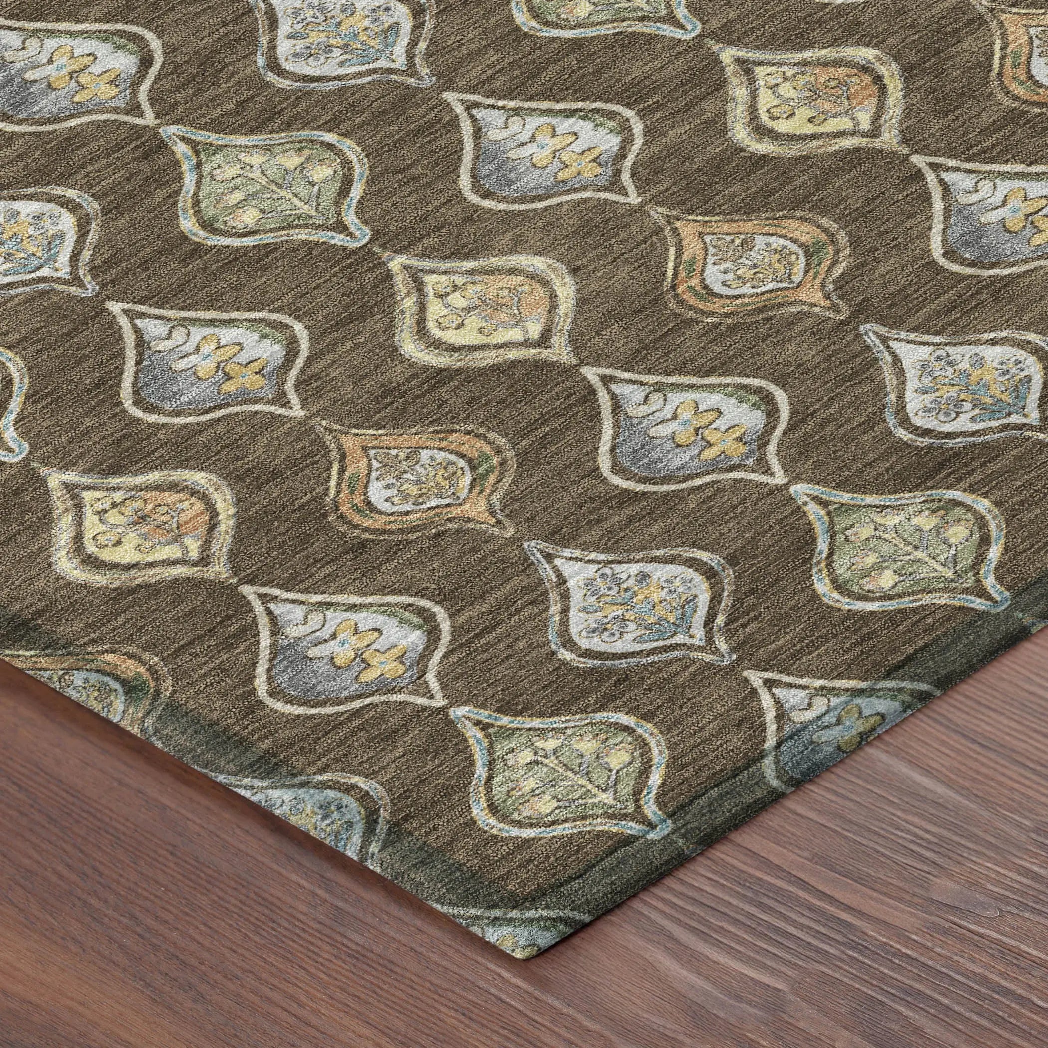 8' X 10' Chocolate And Brown Floral Washable Indoor Outdoor Area Rug Homeroots Outdoor