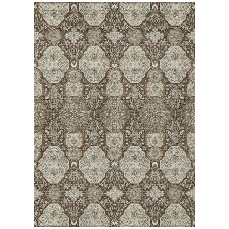 8' X 10' Chocolate And Brown Floral Washable Indoor Outdoor Area Rug Homeroots Outdoor