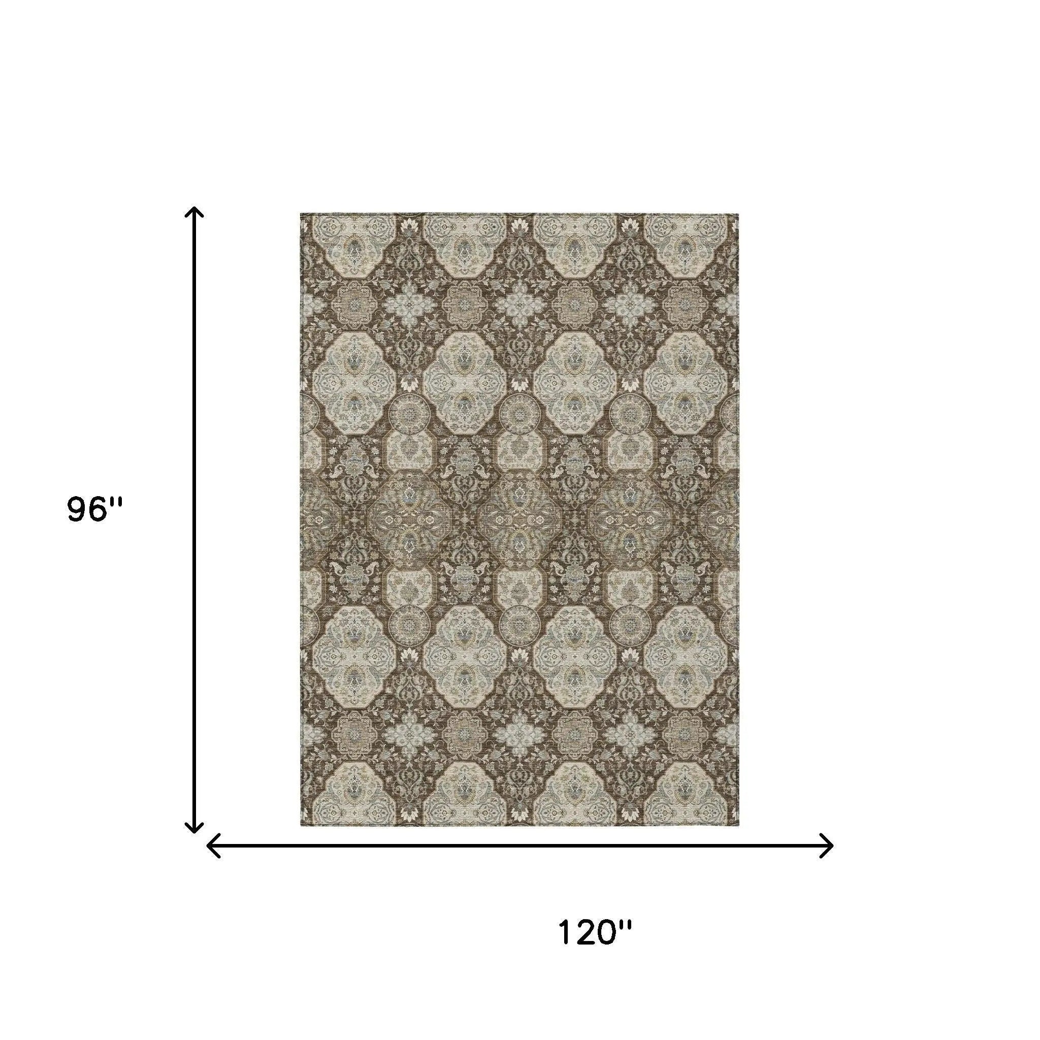 8' X 10' Chocolate And Brown Floral Washable Indoor Outdoor Area Rug Homeroots Outdoor