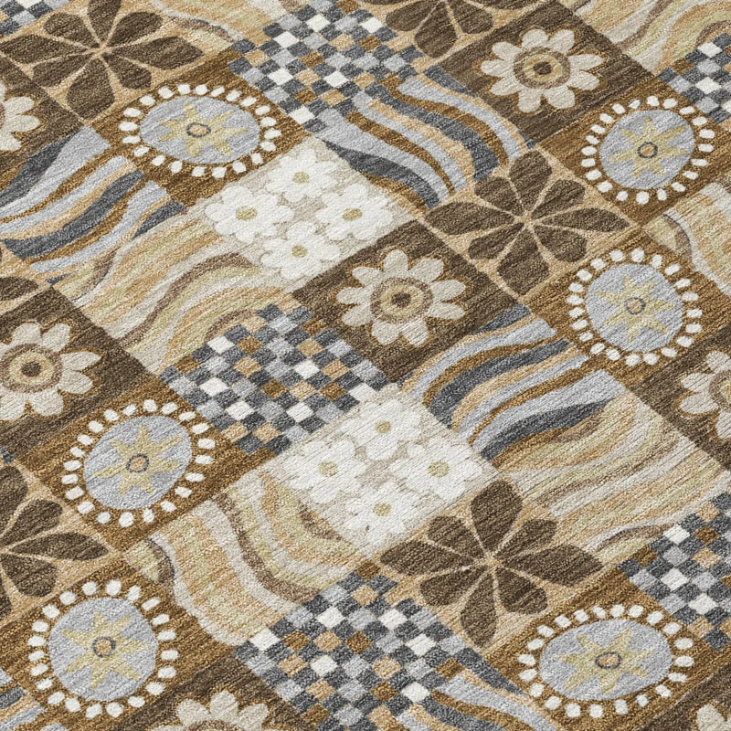 8' X 10' Chocolate And Brown Floral Washable Indoor Outdoor Area Rug Homeroots Outdoor