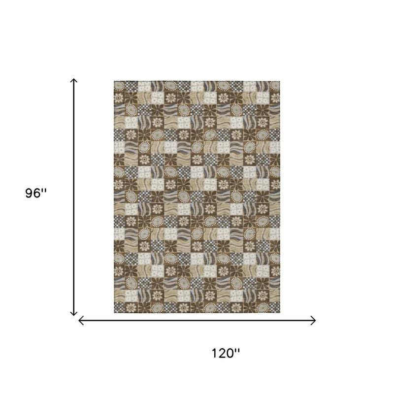 8' X 10' Chocolate And Brown Floral Washable Indoor Outdoor Area Rug Homeroots Outdoor
