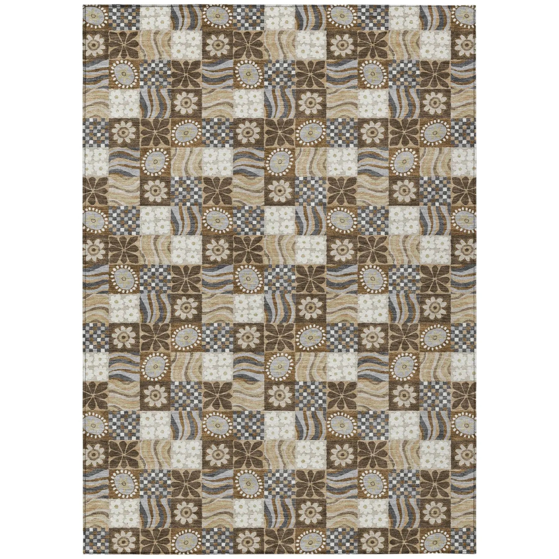 8' X 10' Chocolate And Brown Floral Washable Indoor Outdoor Area Rug Homeroots Outdoor