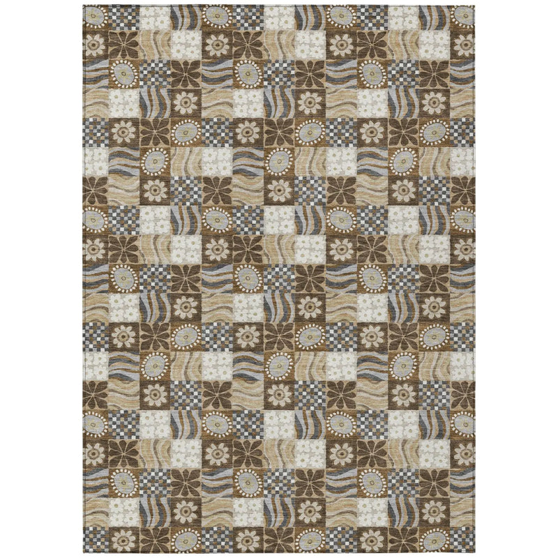 8' X 10' Chocolate And Brown Floral Washable Indoor Outdoor Area Rug Homeroots Outdoor