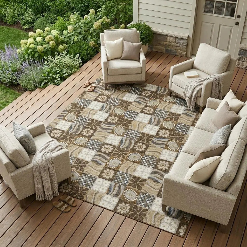 8' X 10' Chocolate And Brown Floral Washable Indoor Outdoor Area Rug Homeroots Outdoor